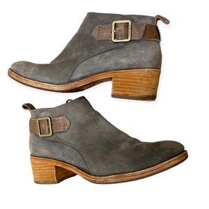Kork Ease Boots Mesa Grey Suede Leather Booties Side Buckle